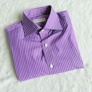 Arnys Paris NWOT Cotton Italy Stripes White Purple Shirt 17 1/2 US 44 L